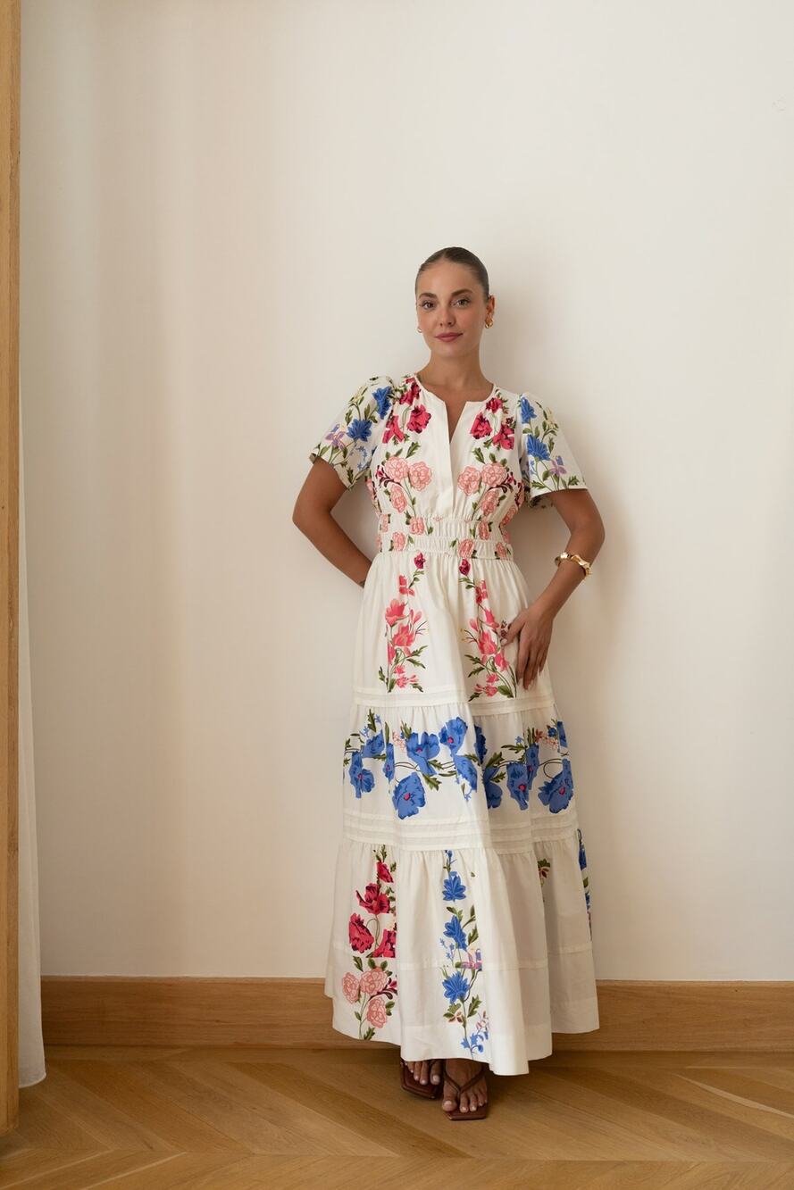 Anthropologie White Floral Somerset Maxi Dress, EUC, Size S